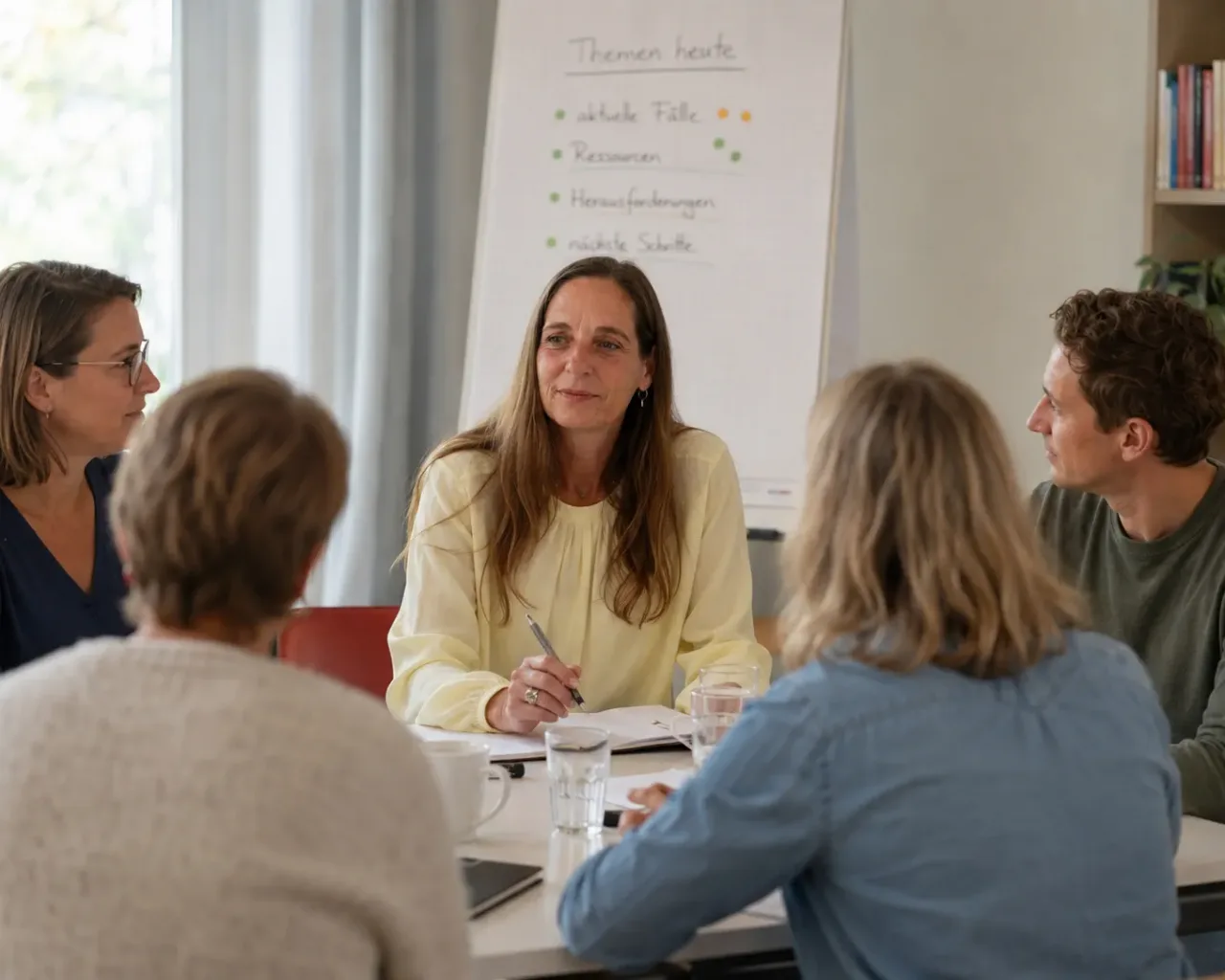 Sandra Schwittay hält Ergebnisse einer Supervisionssitzung am Flipchart fest